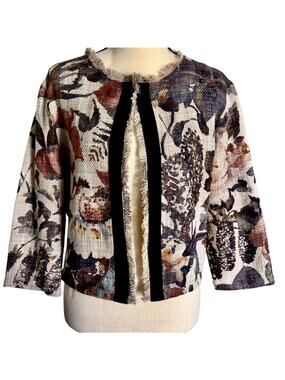 LIST of Rome Italy Woven Cotton Blend Floral Fringe Crop Jacket Boho Festival